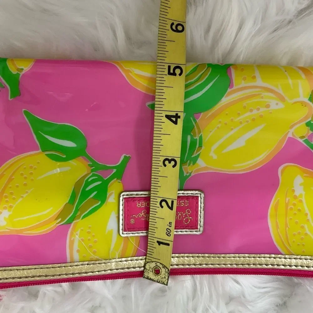 Lilly Pulitzer for Estee Lauder Pink Yellow Lemons Cosmetic Makeup Bag